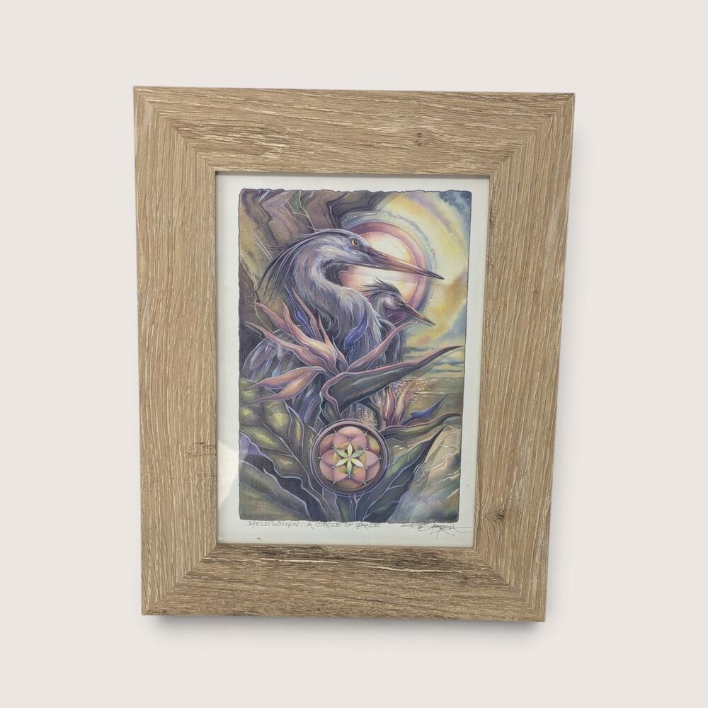Held Within A Circle Of Grace Jody Bergsma Signed Print Framed Heron Wall Art